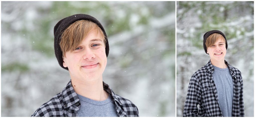 A teenager smiles in the snow